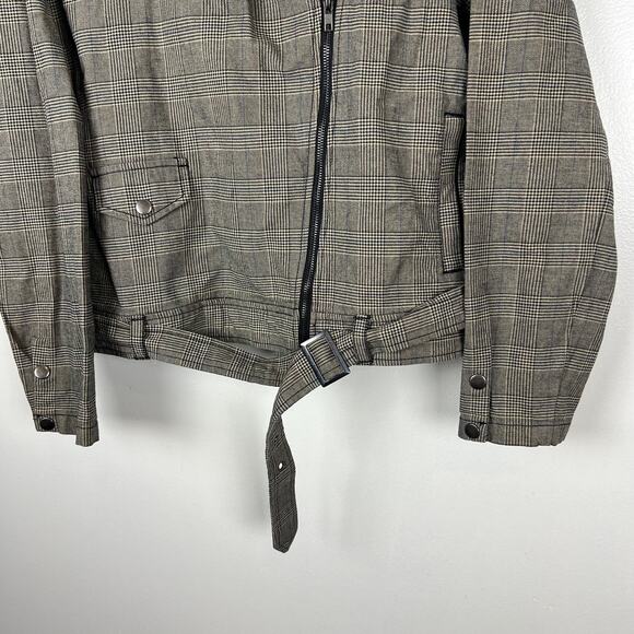 Michael Stars Houndstooth Moto Style Jacket Plaid Gray Cotton Blazer Sz M - Picture 8 of 8